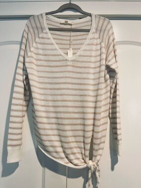 lovestitch Cream & Tan Striped Knit Sweater